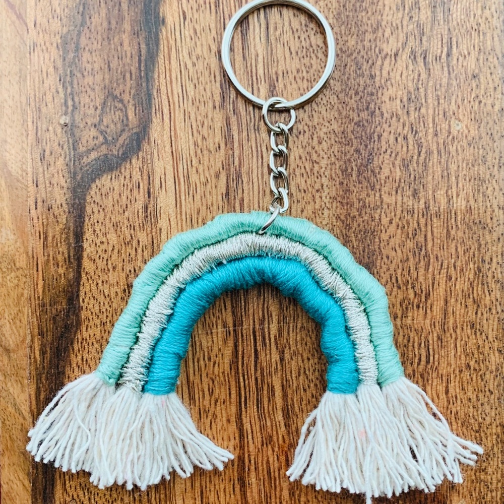 4/$25 Boho Macrame Rainbow Keychain Charm Aqua